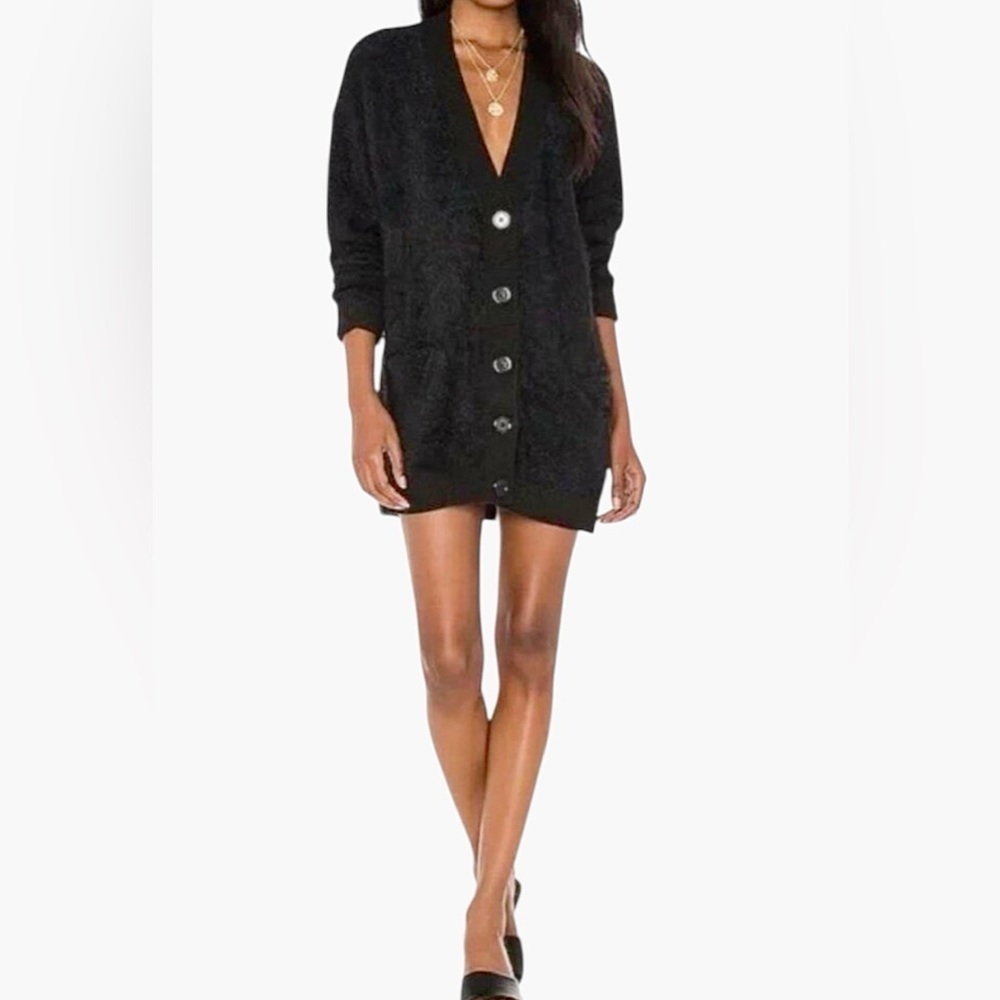 Sanctuary Black  Eyelash Knit Longline Cardigan Sweater  Cozy Soft Size 1X